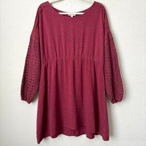 Umgee Linen Blend Boho Crochet Long Sleeve Spring Summer Dress